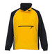 A yellow and black rain jacket with a half-zip front and a small zip pocket, featuring a logo.