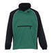 A green and black rain jacket featuring a half-zip front and a zippered chest pocket. It has a branding logo.