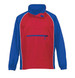 A red and blue youth nylon Jac Pac jacket featuring a zip pocket and a collar, equipped with a logo.