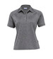 A women's grey melange polo shirt with a collar and a logo on the side.