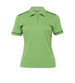 A green women's polo shirt with a zippered collar and contrasting trim, featuring a logo on the chest.