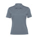 A grey women's polo shirt with a quarter zipper and a logo on the collar.