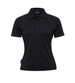 A black women's Merino short sleeve polo shirt with a classic collar and a logo.