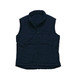 A black women's vest featuring a zip front and a high collar, with a logo on the fabric.