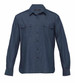 A dark navy button-up shirt with two chest pockets and long sleeves. It features a logo on the label.