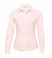 A light cream button-up shirt for women with long sleeves and a collar, featuring a logo.