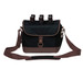 A drink bottle caddy cooler in black and brown, featuring three bottle compartments and an adjustable shoulder strap.