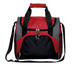 A cooler bag in red, grey, and black with dual zippers, a carrying handle, and an adjustable shoulder strap.