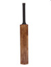 A wooden cricket bat with a black handle, featuring a smooth, polished surface. It has a minimalist design.