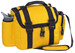 A yellow insulated bag with black straps and a drink bottle holder on the side, featuring a carry handle and shoulder strap.