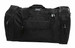 A black duffle bag with multiple compartments and zippers, featuring a logo on the front.