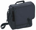 A black Messenger Bag with a flap, adjustable shoulder strap, and a carry handle. It has a logo on the front.