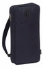 A navy zippered carrying case with a shoulder strap and a front pocket, featuring a black logo.