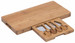 A bamboo cheese board set featuring a wooden board and four stainless steel cheese knives in matching handles.