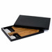 A pizza peel set featuring a wooden peel and a stainless steel pizza cutter, displayed in a sleek black box.