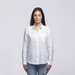 A white linen button-up shirt for women with a single chest pocket, displayed on a neutral background.