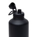 A drink bottle in matte black with a screw-top lid and a flip spout, featuring a black carry handle.