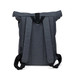 A roll-top backpack in dark grey with black straps and a top opening. Features a simple, modern design.