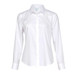 A white button-up shirt for women with long sleeves and a collar, featuring a logo.