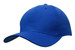 A blue cotton twill cap featuring a curved peak and a solid design. It includes a logo on the front.