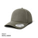 A metal green cap with a curved brim and a logo. The cap has a fitted design for a snug fit.