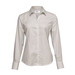A women's button-up shirt in a cream and brown check pattern, featuring a collar and long sleeves. Includes a logo.