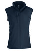 A navy blue men's vest with a zip front and two side pockets, featuring a logo.