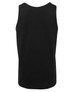 A black singlet featuring a plain design and a back view. It includes a logo tag at the neckline.