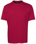 A red T-shirt with a round neck and short sleeves. The shirt features a brand logo on the neckline.