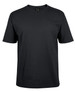 A black t-shirt featuring a simple design and a small logo on the label. The shirt has short sleeves and a classic fit.