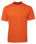 An orange t-shirt with a crew neck and short sleeves, featuring a logo on the label.