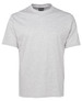 A light grey T-shirt with a round neckline and short sleeves. It features a logo on the collar.