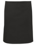 A black apron with a simple design, featuring a logo on a plain background.
