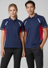 A navy and red short sleeve polo shirt for men, featuring contrasting side panels and a logo.