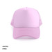 A pink Polymesh Trucker Cap with a solid front and mesh sides, featuring a logo on the front.