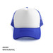 A white and royal blue Polymesh Trucker Cap with a solid front panel and mesh sides.