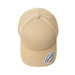 A beige cap with a curved brim and a logo on the side. The cap has a classic design.