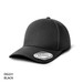 A black cap with a curved brim and a logo patch on the front. The material appears textured.