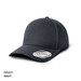 A navy baseball cap with a curved brim and a logo on the front. It features a textured fabric design.
