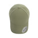A green cap with a rounded top and a logo patch on the side.