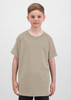 A light beige short sleeve tee for kids, featuring a plain design and a logo on the front.