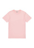 A pink short sleeve T-shirt featuring a crew neckline and a logo on the label.