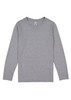 A long-sleeve tee in grey, featuring a simple design and a logo on the label.