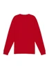 A red long sleeve men's tee featuring a plain back design and fitted sleeves. It includes a logo.