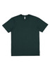 A dark green men's short sleeve t-shirt with a round neck and a logo on the label.