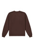 A brown crew sweatshirt featuring a round neck and long sleeves, with ribbed cuffs and hem. It has a logo.