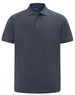 A men's short-sleeve polo in dark grey, made from cotton/poly pique fabric, featuring a branded logo.
