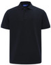 A men's short-sleeve polo shirt in navy blue, featuring a collar and a logo on the chest.