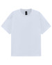 A white unisex heavy cotton oversized tee featuring a round neckline and short sleeves. Includes a brand label.