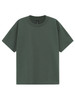 A green unisex heavy cotton oversized tee with a relaxed fit and round neckline. It features a logo on the label.